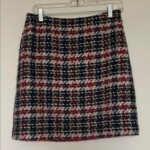 Plaid Tweed Skirt - Red, Black, and White